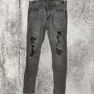 Hollister Men's Skinny Jeans 30x32 Gray Distressed Denim Stretch Button Zip Fly